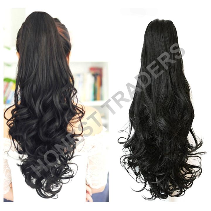 Long Curly Ponytail Hair Extensions With Claw Clip in 26 inches Natural Black Ponytail Hairpiece Weave Pony Tail Synthetic Hair