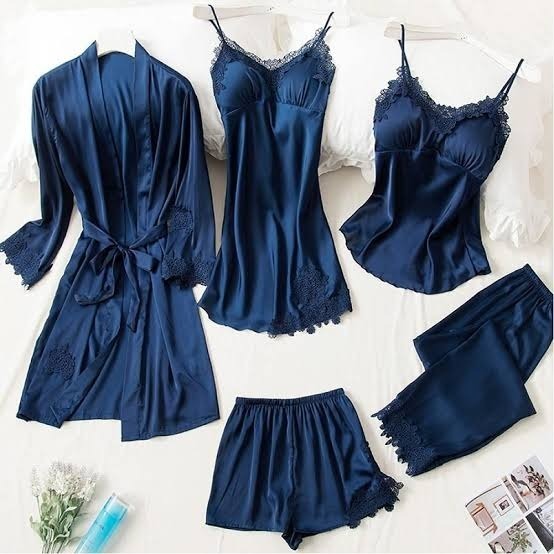 Premium 5-Piece Silk Nighty Set – Bridal Collection