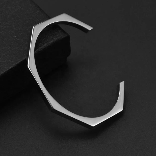 Hexagon Silver Fashion Thin Kara - Mens Kara - High Quality Stainless Steel thin Kara - Flat Thin Kara For Boys - Silver/Golden trendy Kara Bracelet for men and boys