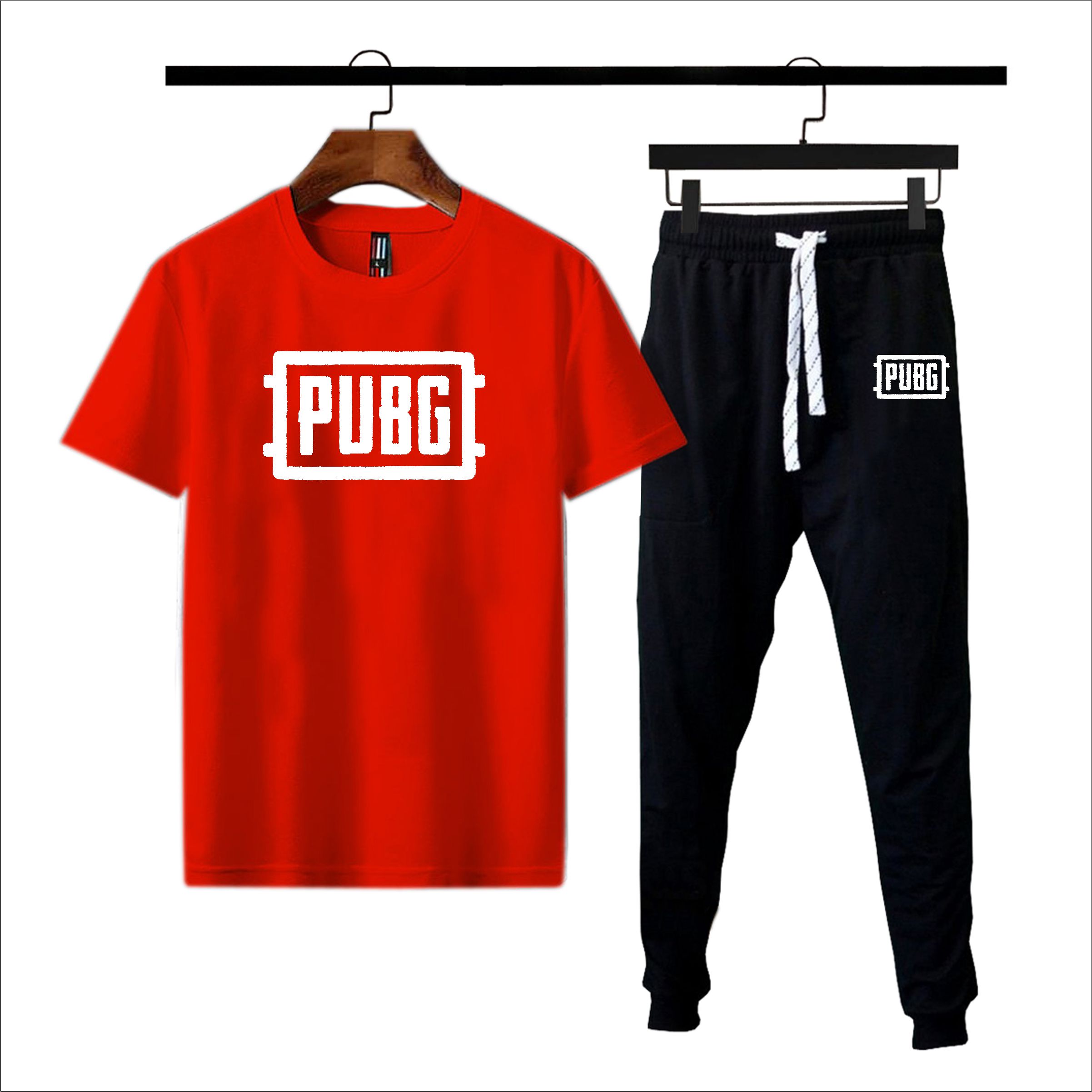 Black pubg 2 pc Tshirt+trouser gymwear summer tracksuit for men & boys