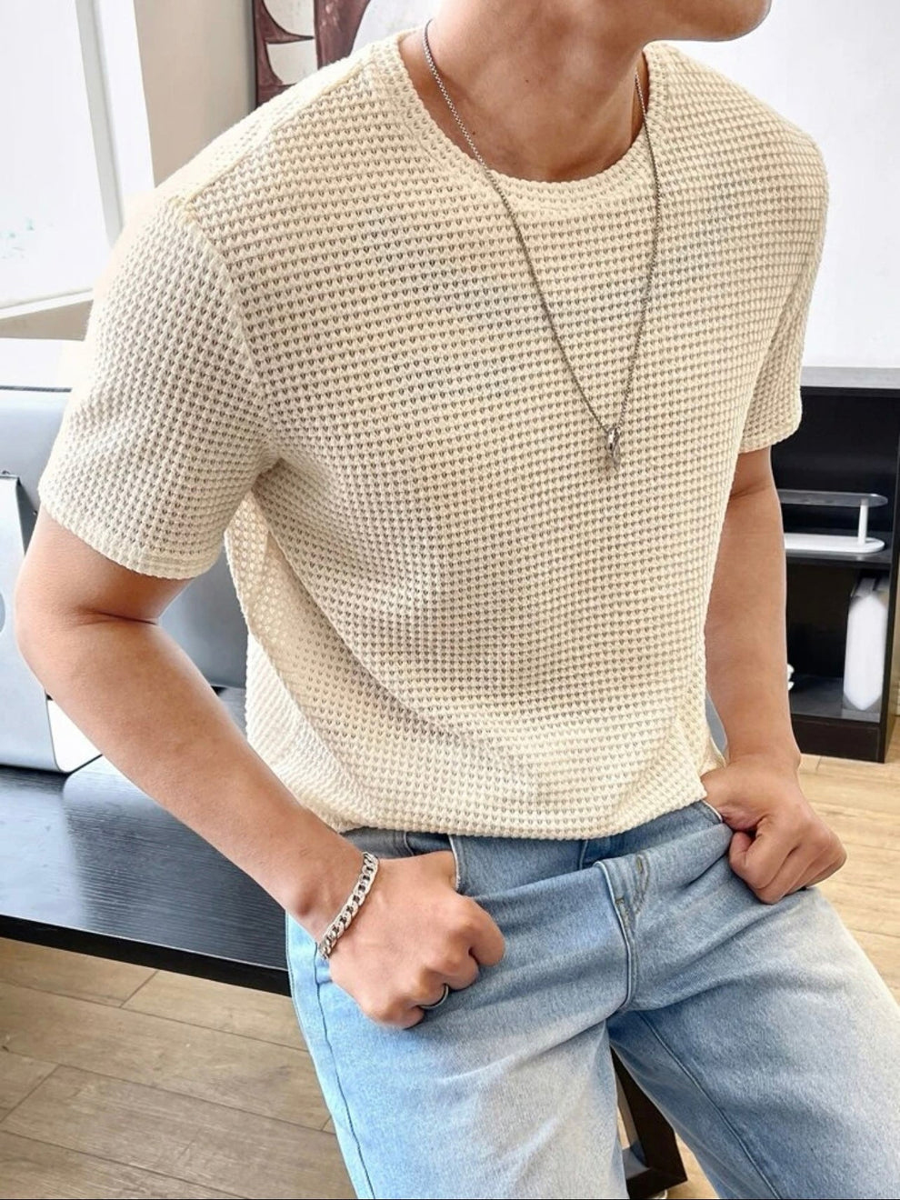 The Vintage Clothing Waffle Knit Texture T-Shirt For Boys And Men - Summers Trendy New Tshirts For Men / Tshirts For Boys / Men'S Tshirts / Boys Tshirts