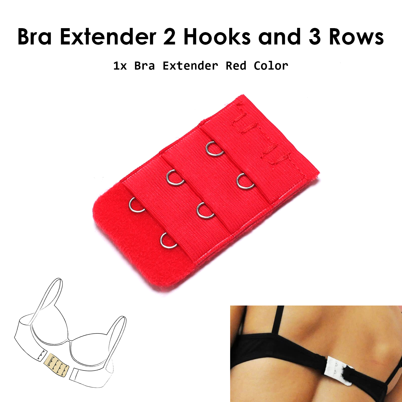 Best Quality Bra Extenders 2-Hooks 3-Rows Adjustable Belt Buckle for Ladies  Useful Accessory Bra Waist Band Extension Hook in Skin Pink White Red and