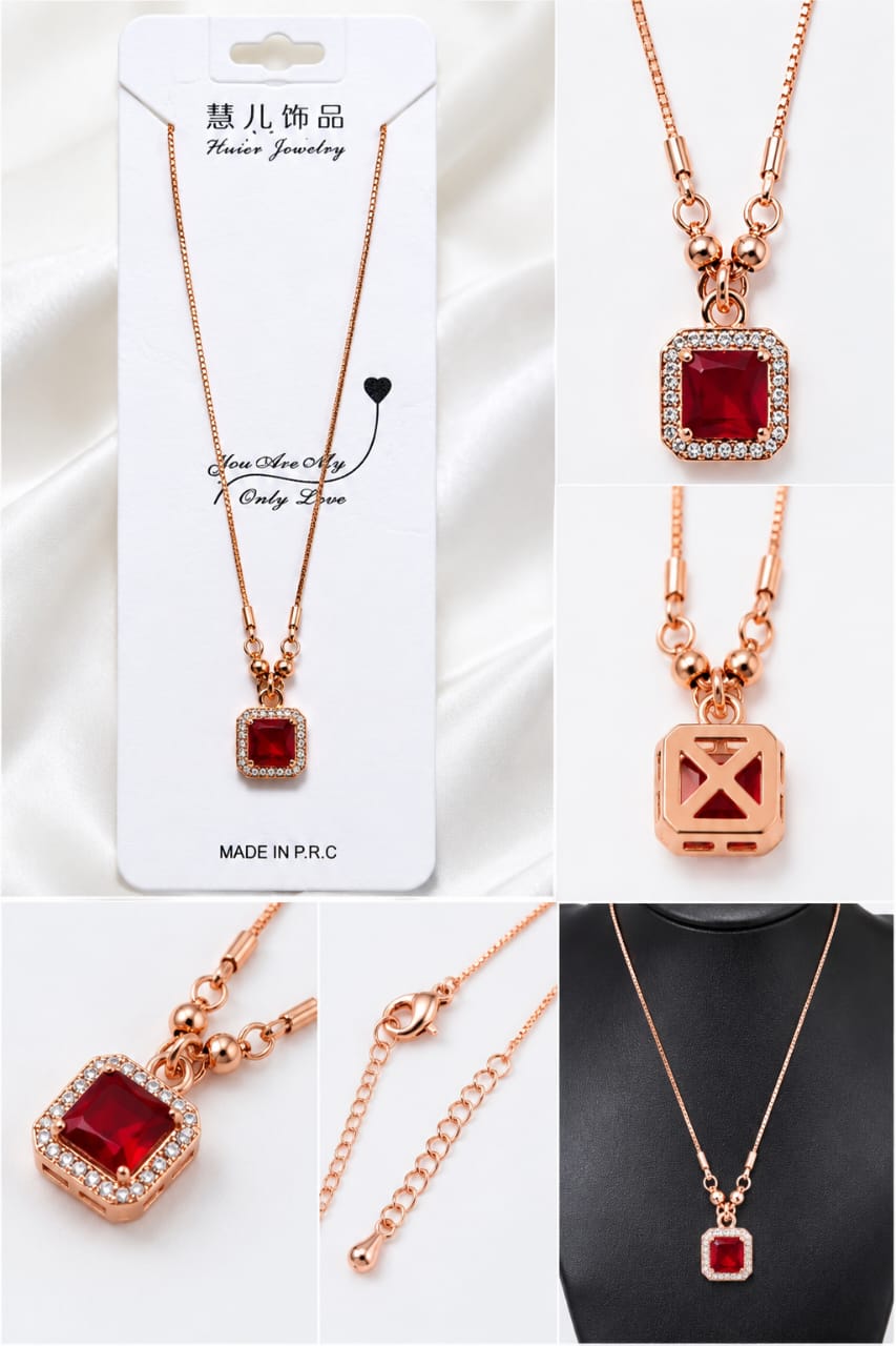 Luxury Rose Gold Square Crystal Pendant For Girls