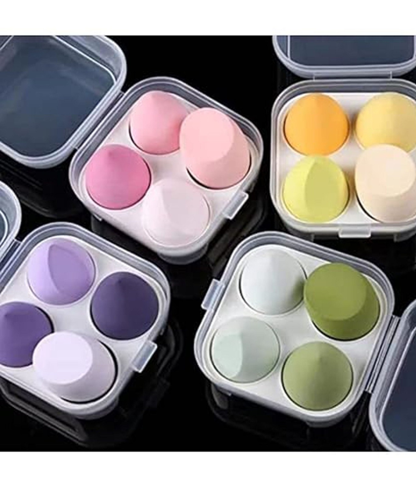 Julystar 1 Box 4pcs Transparen Bear Box Pack Makeup Sponge 4 Color Beauty Sponges Cosmetics Puff For Girls & Women