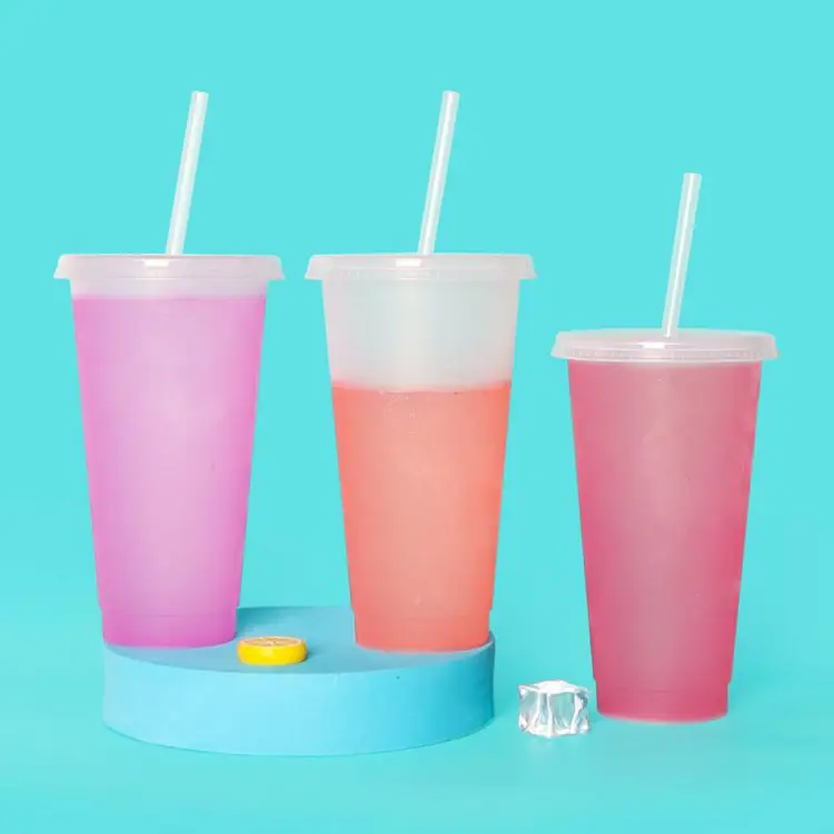 Water Bottle For Coffee Juice Milk Tea Kawaii Plastic Cold Cups With Lid  Straw