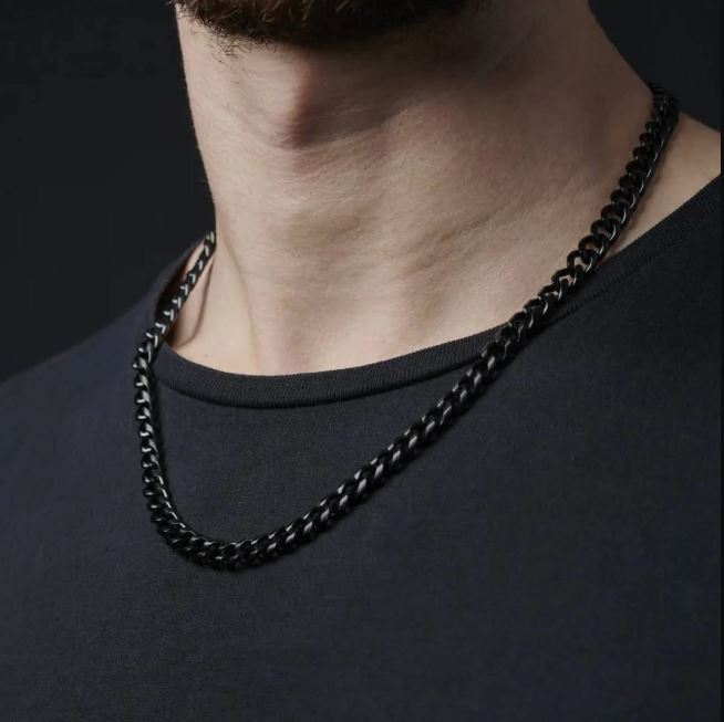 Pack of 2 Black Stainless Steel Cuban Chain / Necklace and Hand / Wrist Bracelet for Men / Boys
