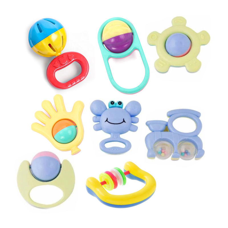 08-pcs Baby Rattles Toys New-born Hand Bells Baby Toys 0-12 Months Teething safe Development Infant Early Educational Baby Rattles