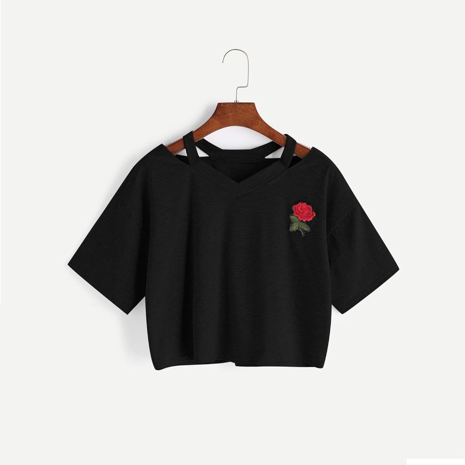 Trendy Women's Loose-Fit Crop Top with Printed Rose