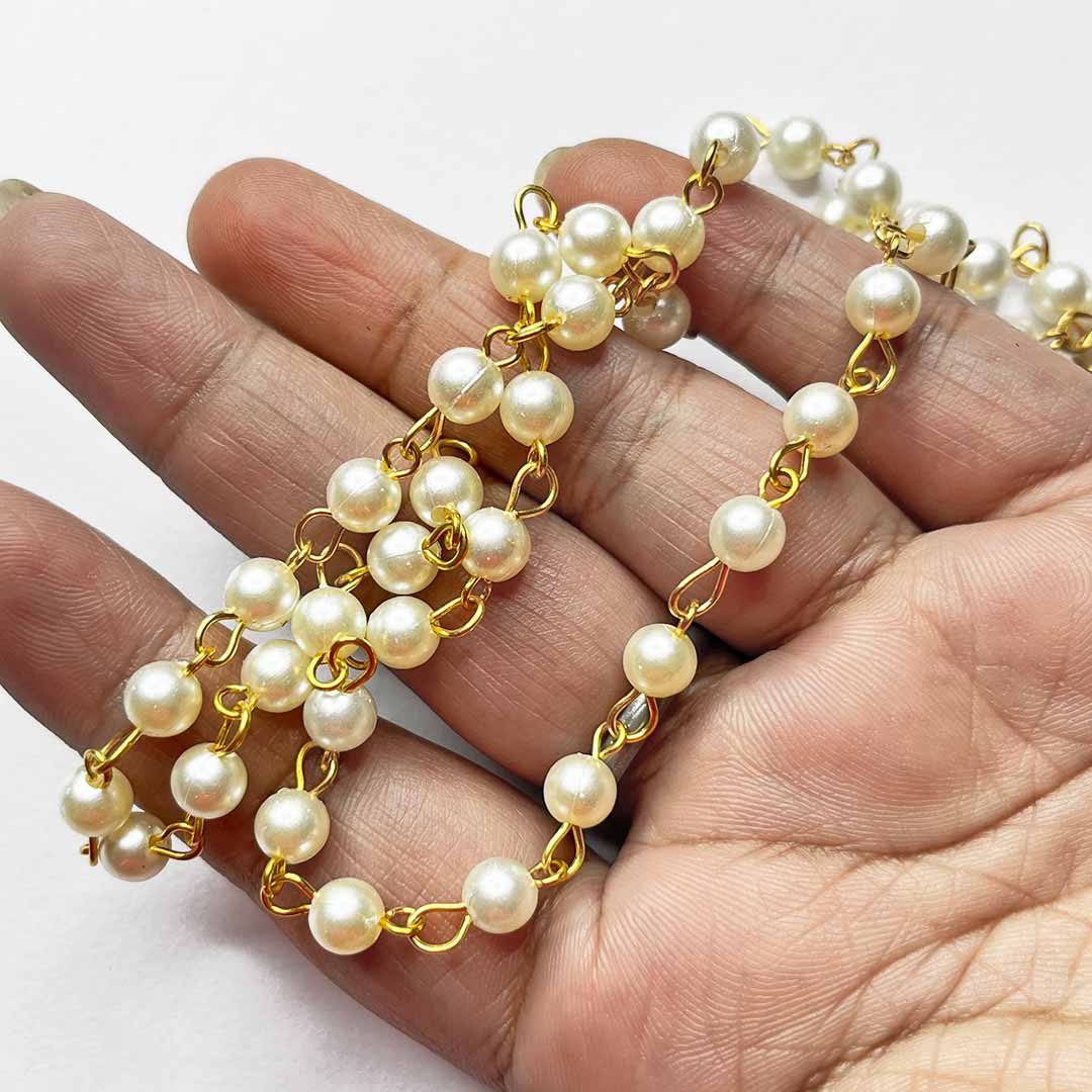 Fine Quality Pearl Beads Aati Chain in Long Lasting for Jewelry Making, Embellishing Handbags, Garments and DIY Projects, Pack of 1 Meter