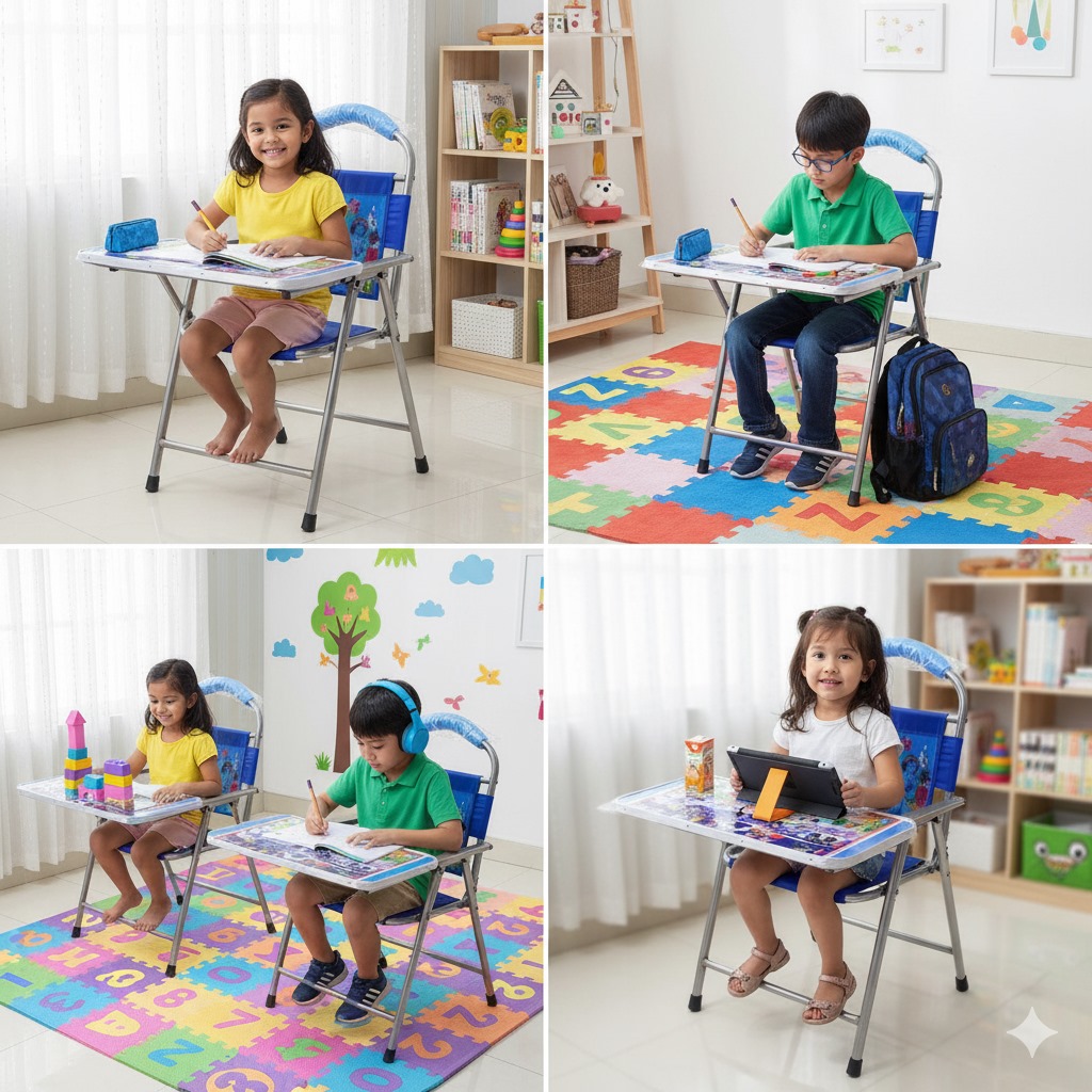 Kids Multi-Purpose Folding Table & Chair Set with Durable Metal Frame and Adjustable Height
