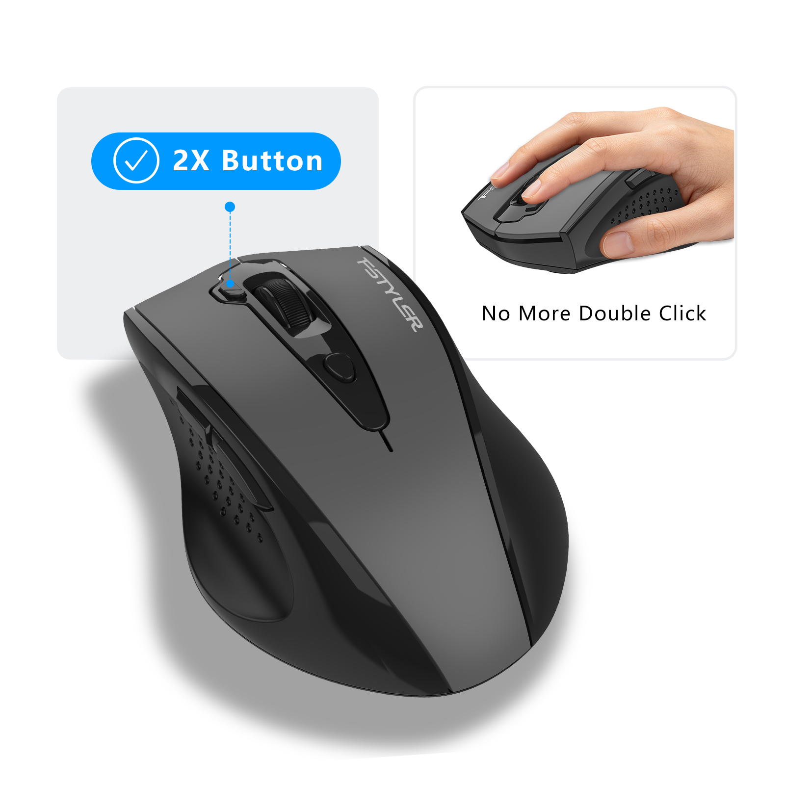 A4Tech Fstyler FG55S Plus 2.4G Wireless Mouse - 3200 DPI 5 Level Adjustable - Right-Handed Fit - Silent Clicks - For PC, Laptop, Tablet
