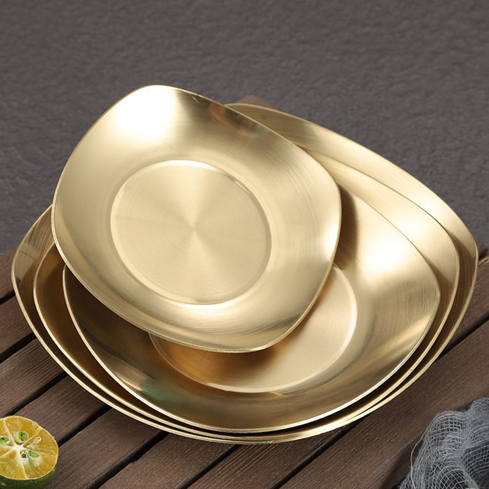 Golden Plate Square Korean Style Stainless Steel Luxury Square Plates Golden - 20Cm