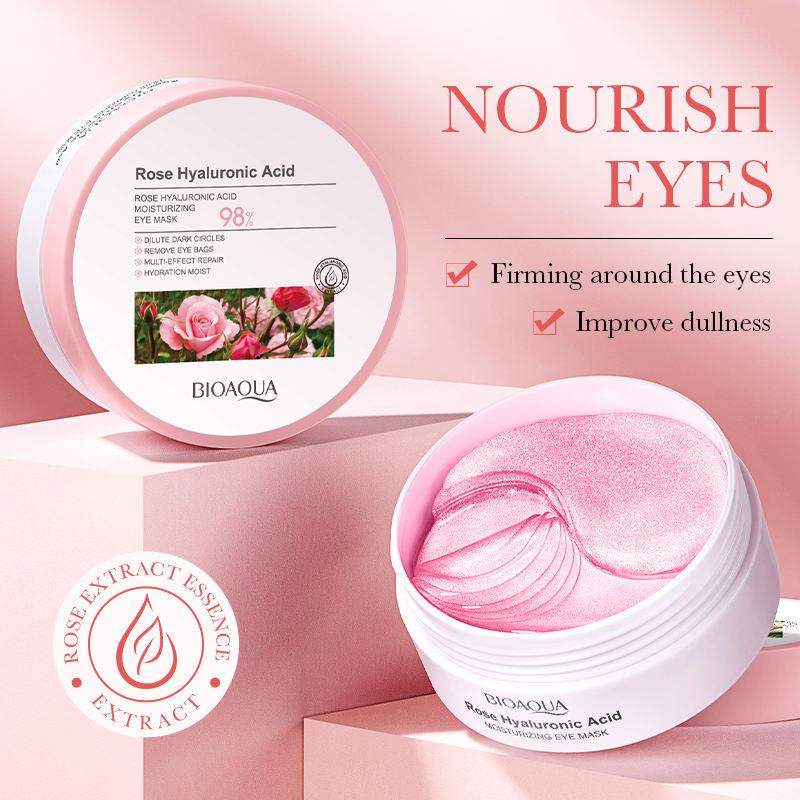 BIOAQUA 60 pcs Rose Hyaluronic Acid Brightening & Moisturizing Eye Mask Dark Circles & Eye Bag Repair Hydrating Eye Mask BQY93356