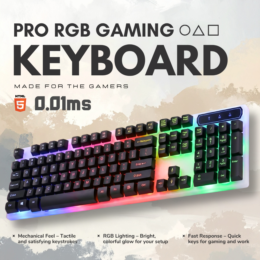 RGB Gaming Keyboard Black & White Two Tone Wired USB Keyboard | Light Speed Film Switch Zero Delay Water Spill Proof Multimedia Hotkeys Ergonomic Mechanical Touch Computer Keyboard for Desktop PC Laptop Battle Station Streamers Gamers – Add to Cart