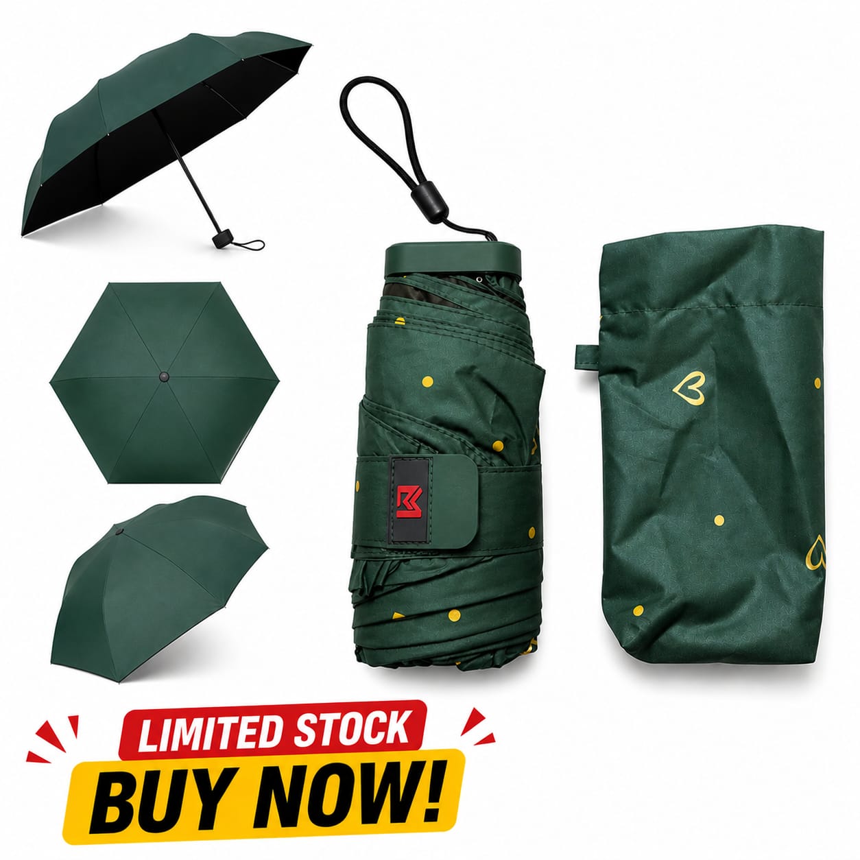 Mini pocket umbrella for rain, folding vinyl umbrella with UV ultraviolet protection, pocket sunshade, capsule - Lite Green