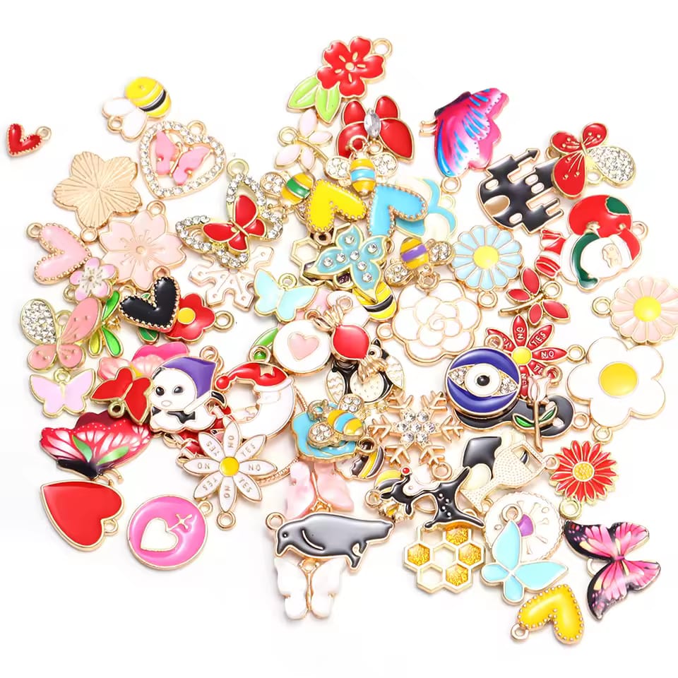 10/50 Pcs Mixed Enamel Charms – Daisy, Sakura, Heart & Star Pendants | DIY Jewelry Making Accessories for Bracelets, Earrings, Necklaces & Crafts _KS