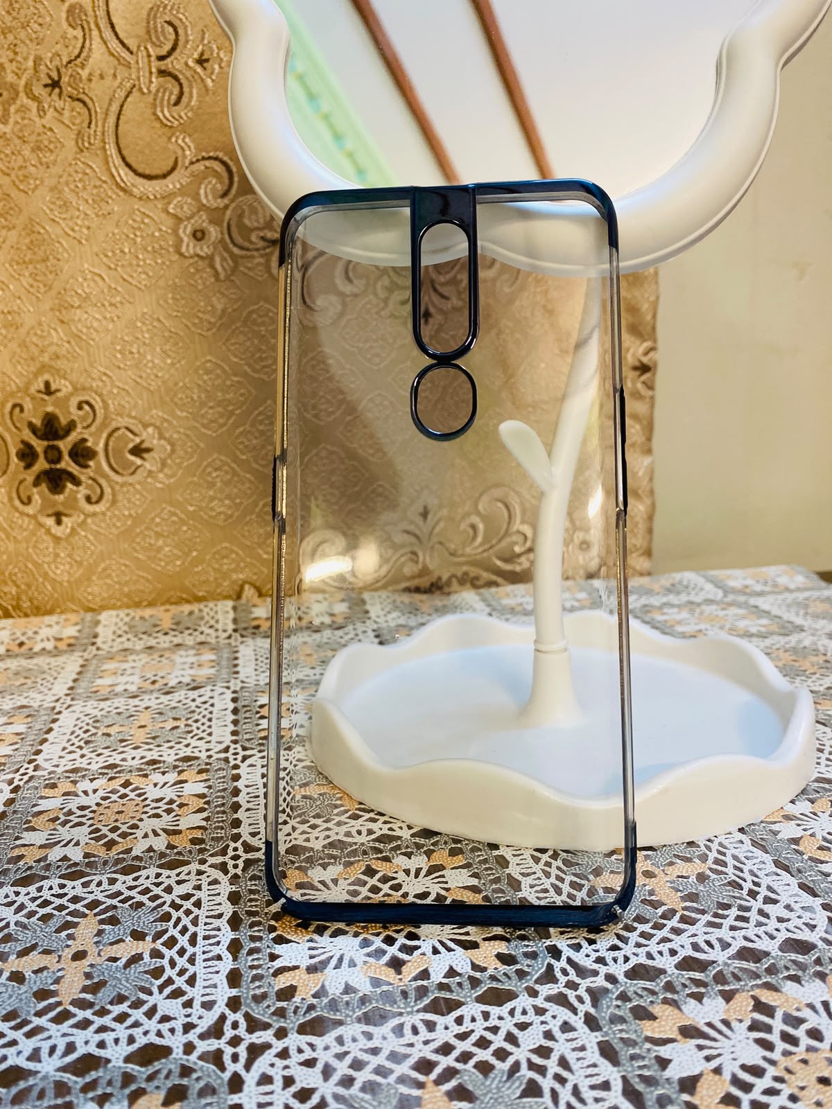OPPO F11 PRO Crystal Clear Hard Back Phone Case with Electroplated Blue Bumper Edge – Shockproof Transparent Cover for Camera Protection