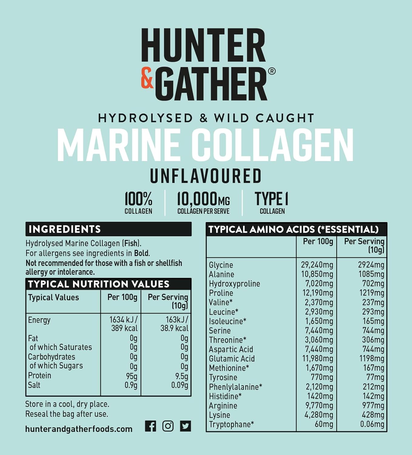 Hunter & Gather Marine Collagen Powder 300g | Pure Unflavoured Premium Hydrolysed Wild Caught Marine Collagen Peptides Powder for Hair Skin Nails Muscles | Collagen Supplements for Women and Men