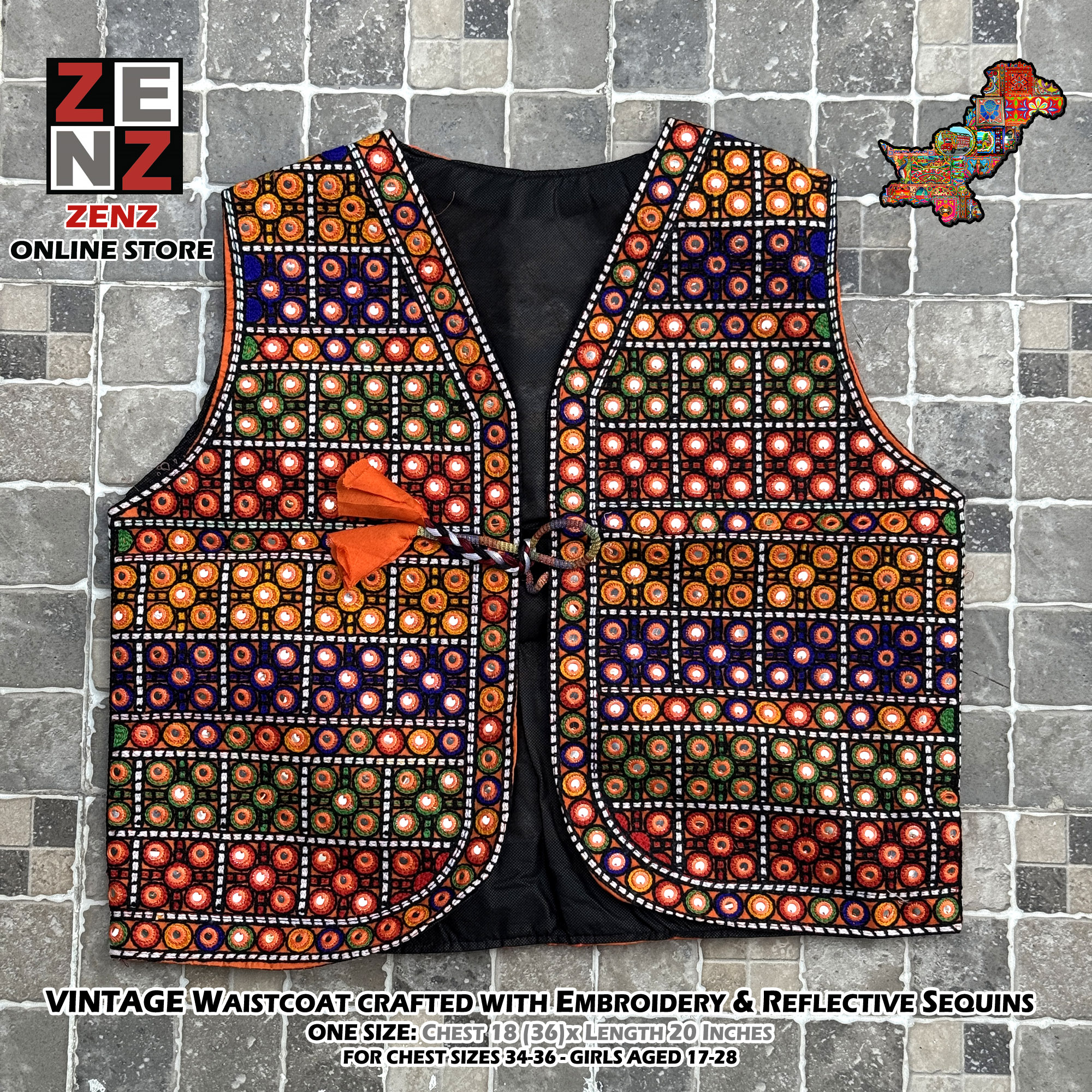Pakistani Sindhi Balochi Pathan Kashmiri Traditional & Cultural Wear Waistcoat Koti Aari Embroidered Multicolor by ZENZ