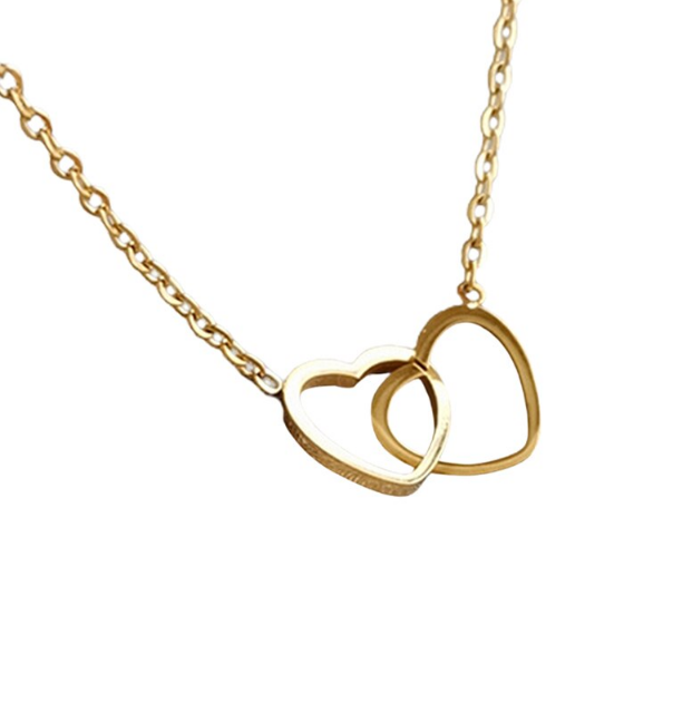 Double Heart Necklace for Girls Stainless Steel Interlocked Romantic Hollow Heart Pendant Clavicle Necklace for Girls