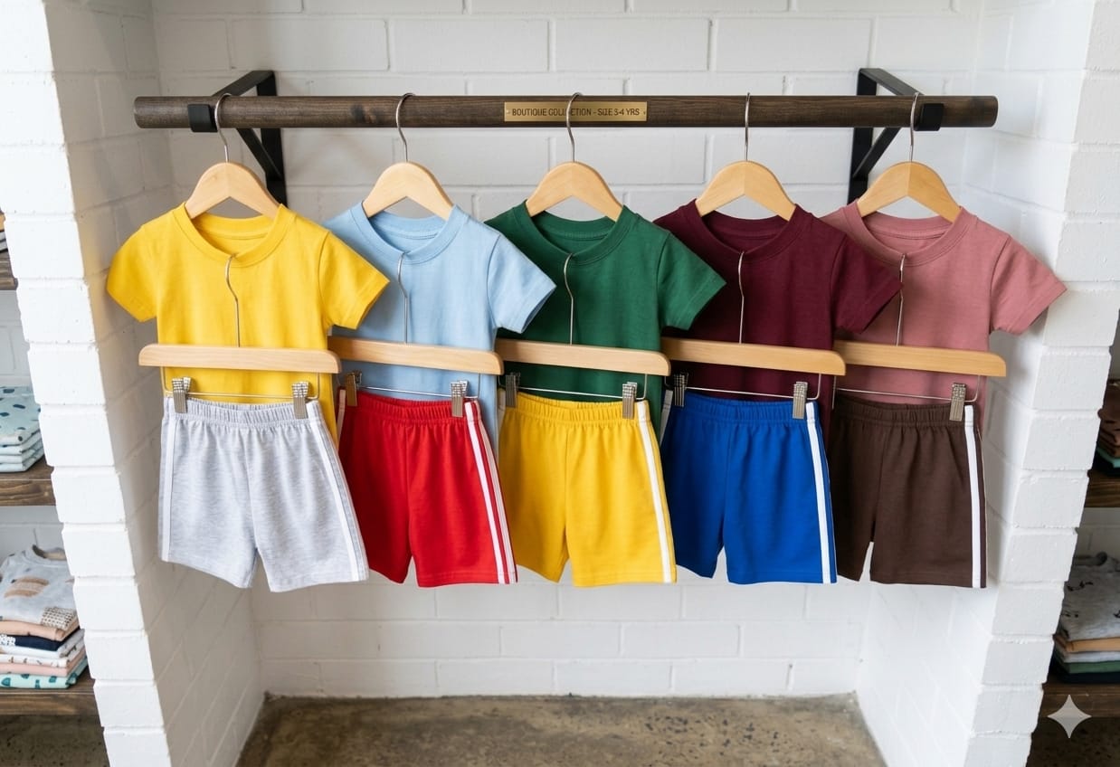 TF Clothing | Pack of 5 Plain Soft Cotton T-Shirts & 5 Lining Shorts | Summer Tracksuit Set for Boys, Girls & Babies | Multi Color