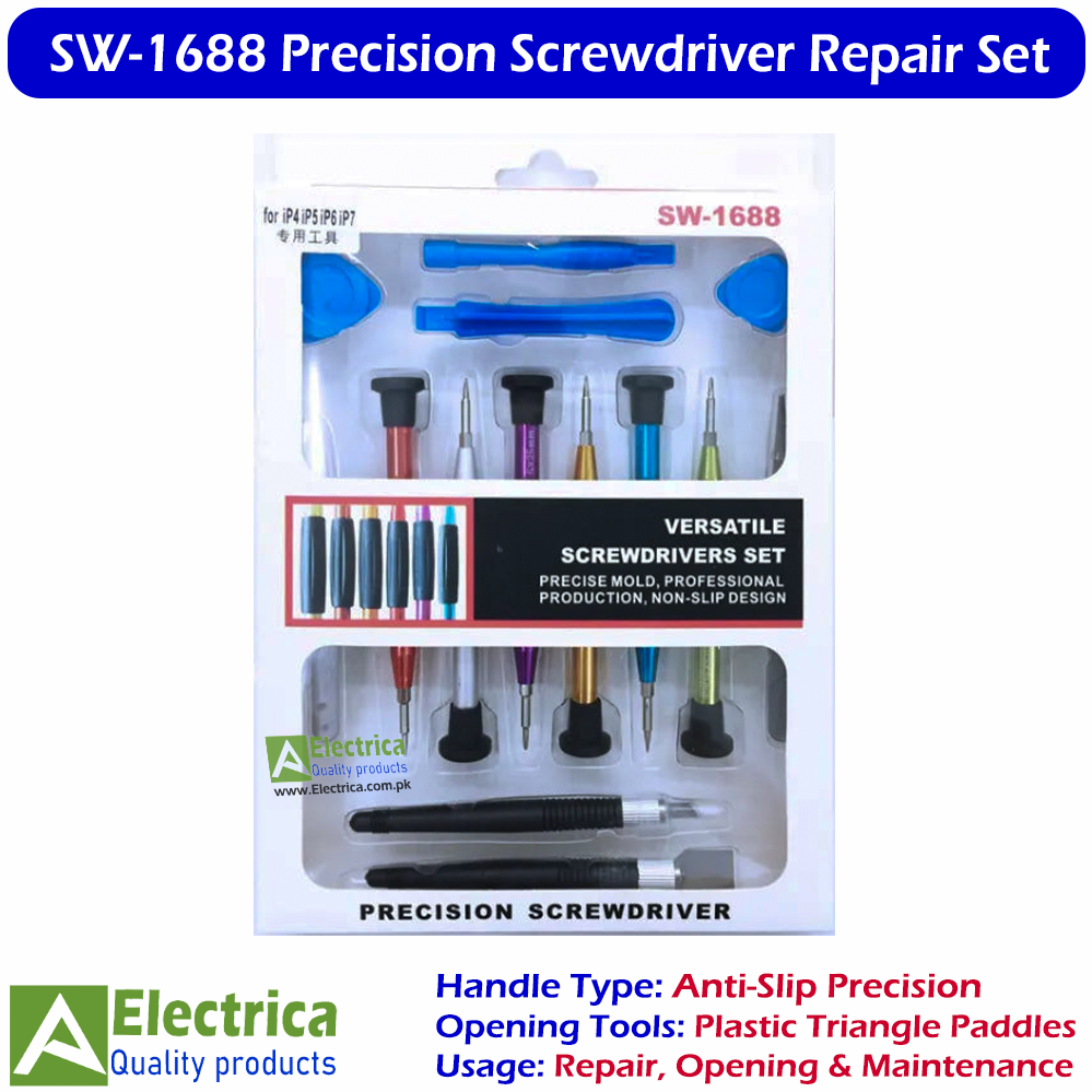 SW-1688 14-in-1 Precision Screwdriver Repair Tool Kit | Professional Magnetic Screwdriver Set with Tweezers, Pry Tools & Opening Tools for Mobile, Laptop & Electronics by Electrica