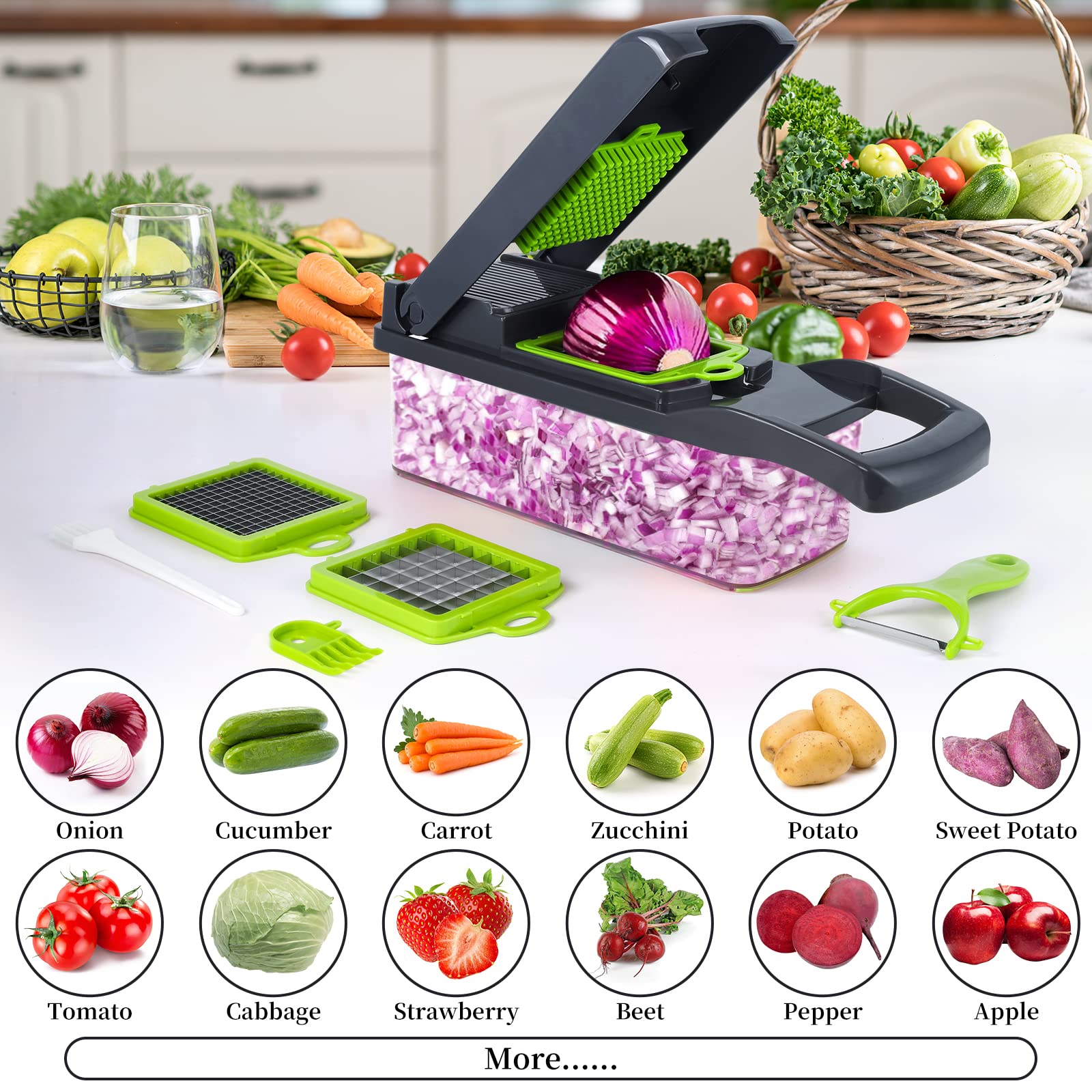16in1 MultiFunctional Vegetable Chopper Slicer Shredder with Basket