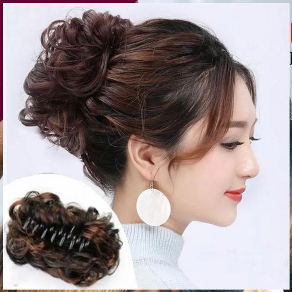 Synthetic Chignon Messy Bun Claw Clip in Hair Piece Wavy Curly Hair Bun Ponytail Extensions Scrunchie Hairpieces for Women