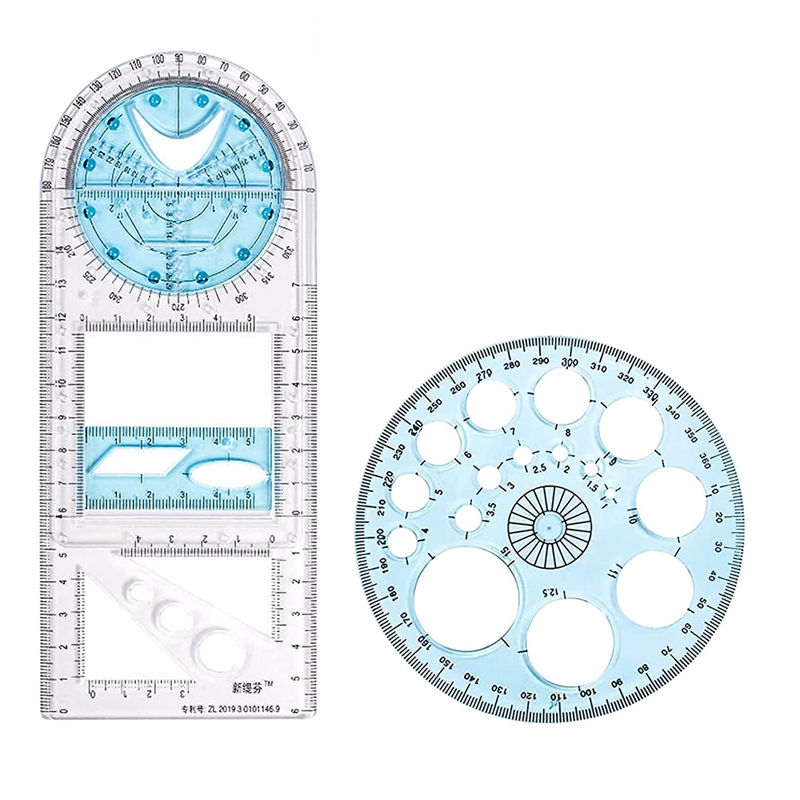 2 Pcs Multifunctional Geometric Ruler Plastic Circle Drawing Tool ...