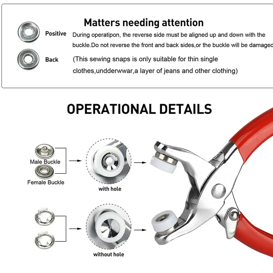 Imported Quality Metal Pliers Button Press Tool With 25 Button Metal Prong Snaps Buttons 9.5mm with Fastener Pliers Tool Kit Set Sewing Free Snap Button with Manual Pliers Hand Press Studs Tool for DIY Crafts Bags Sewing Snap Fastener Tool