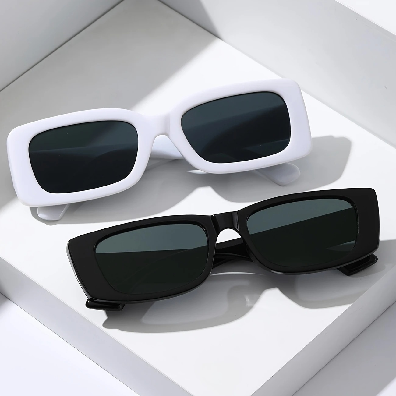 2 Pairs Retro Miami Men's Combination Set Black and White Simple Classic Glasses with metal Hinges available in both Shiny and Matt
