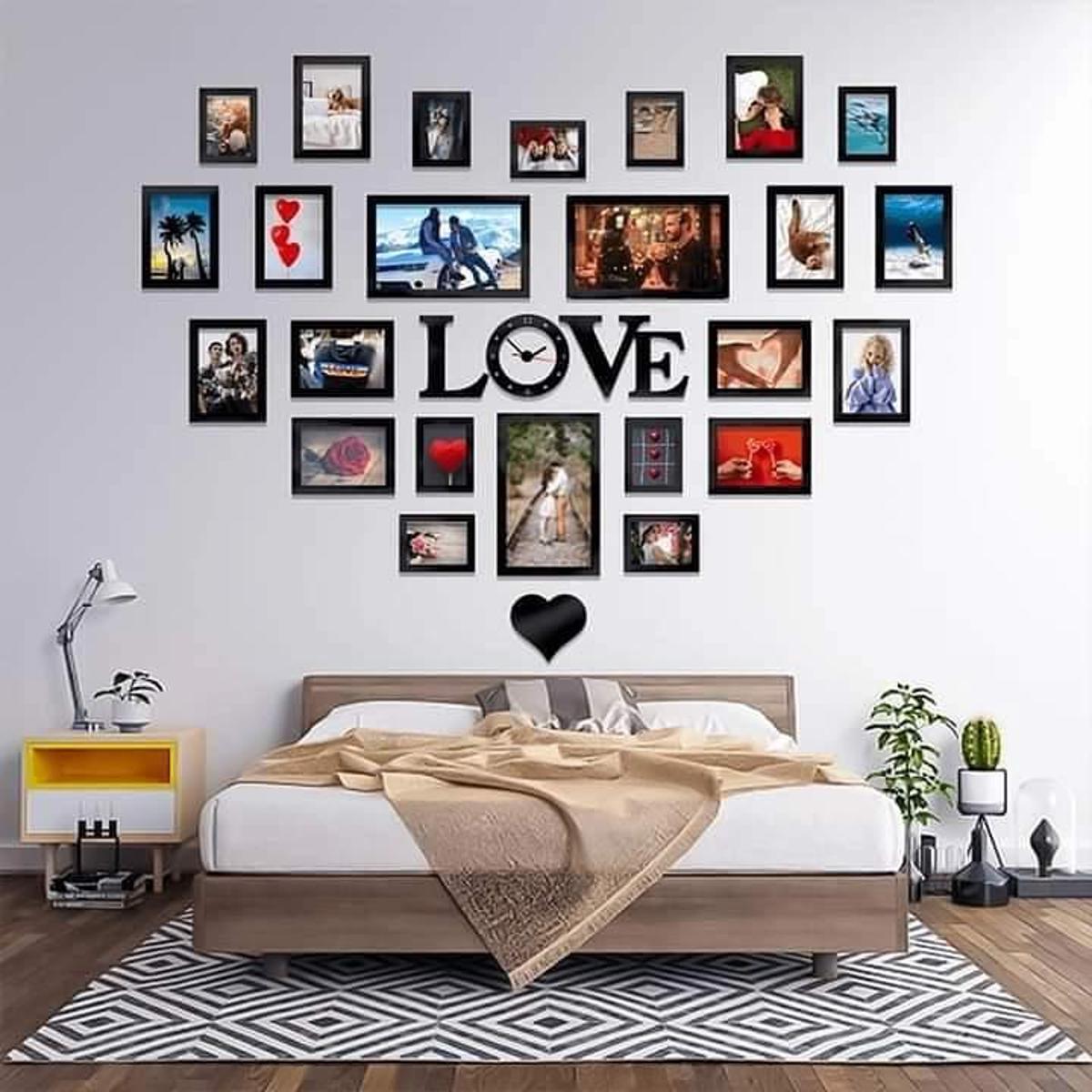 Love shape  Wooden Wall Clock with Photo Frames  Special Love Heart Photo Frames with Love Alphabet and Wall Clock Made By Wooden Sheet for Rooms And Offices