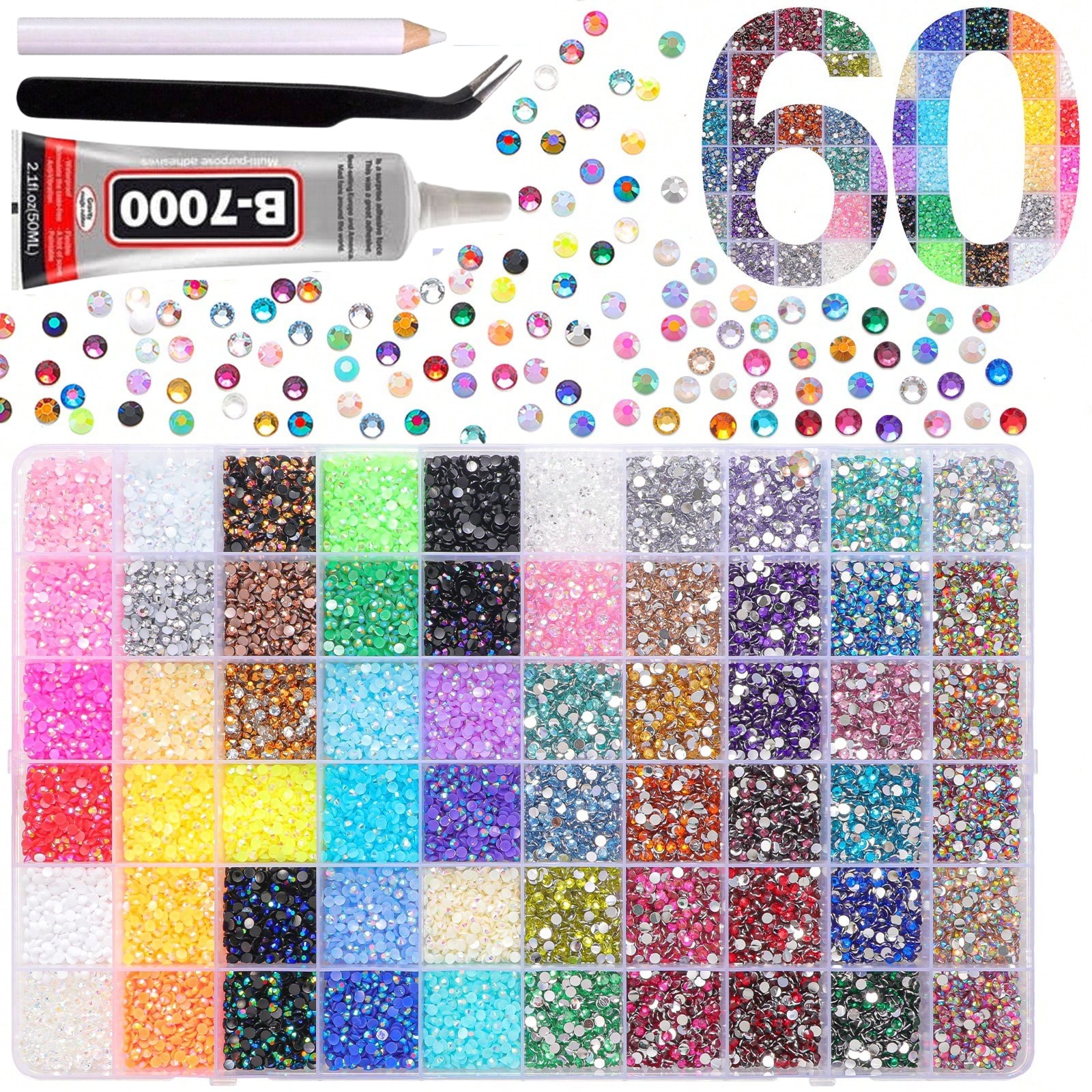 💎 60,000PCS 60 Colors Resin Flat Back Rhinestone Bedazzle Kit – 3mm DIY Craft Set with Tools | Nail Art, Phone Case, Shoes & Diamond Painting