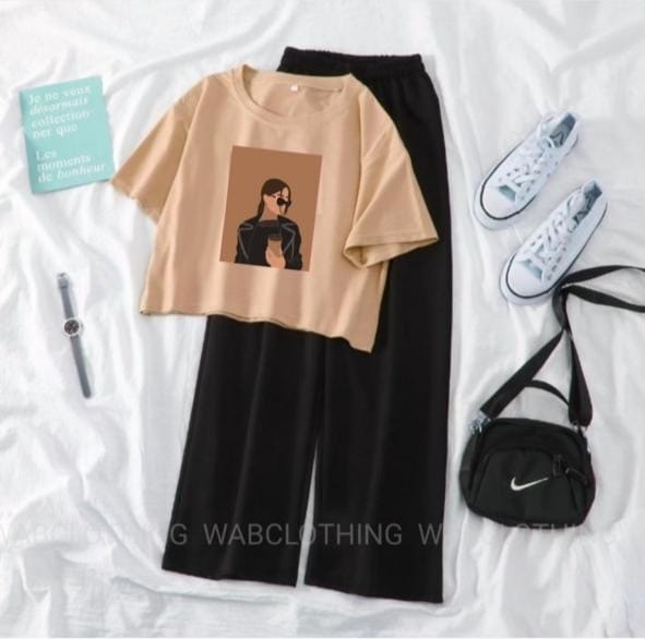 Summer Printed Crop top and Black Flapper Suit