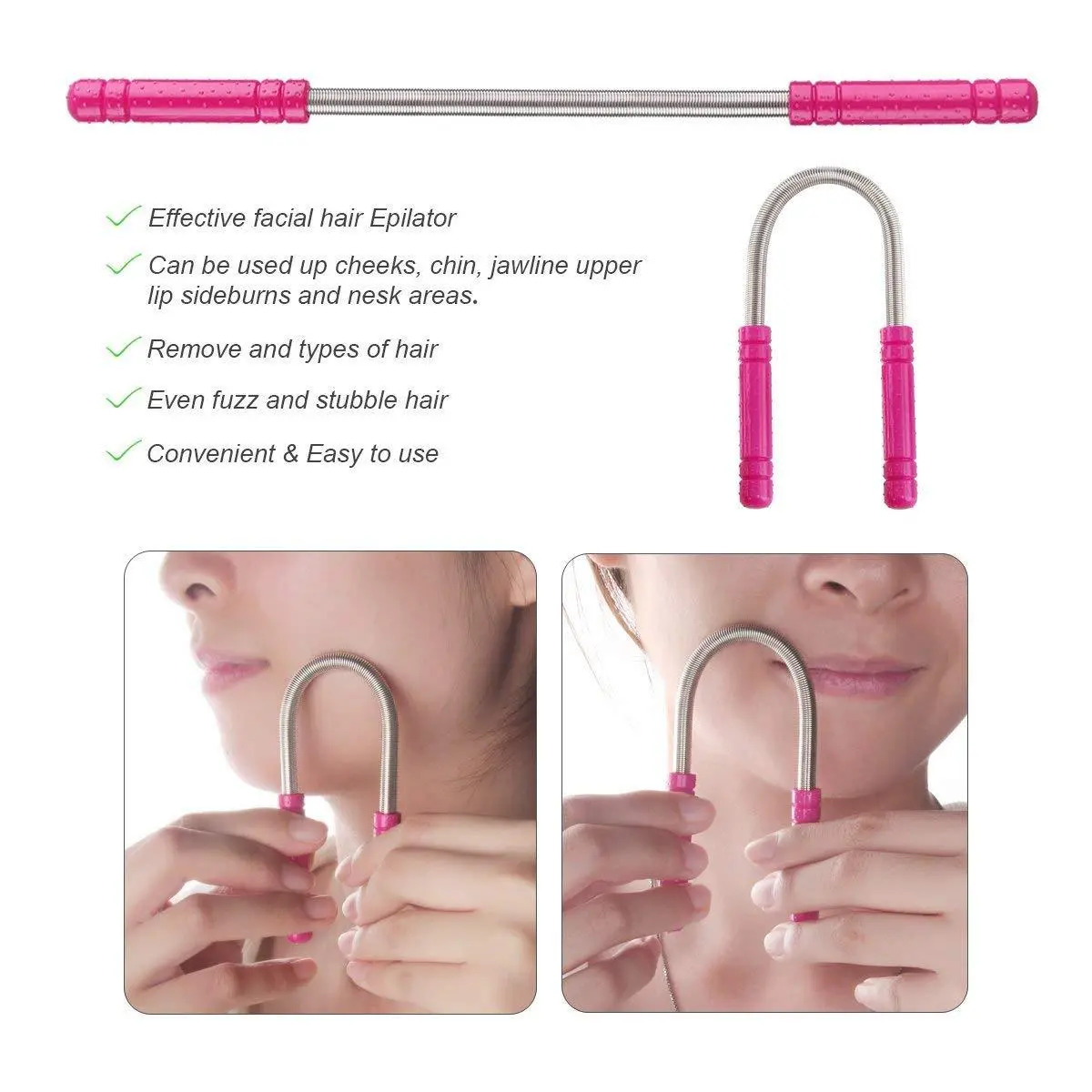 Hair remover spring for Women | Mini Facial Epilator | Stainless Steel Epilator | Epilator Spring Hair Removal | Spring Threading Tool Makeup| Painless Facial Hair Remover | Quick Threading Tool for Home Use | Upper Lip, Chin & Face