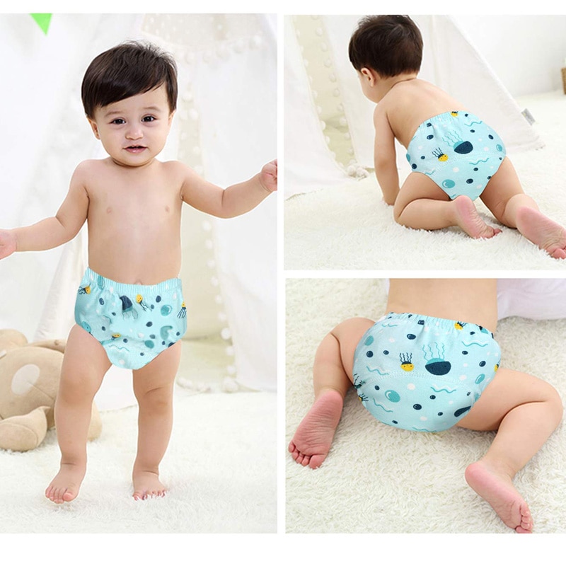 6 Layers Baby Cloth Diaper Reusable Cotton Elastic Waist Cloth Diapers 0-18KG Nappy learning pants