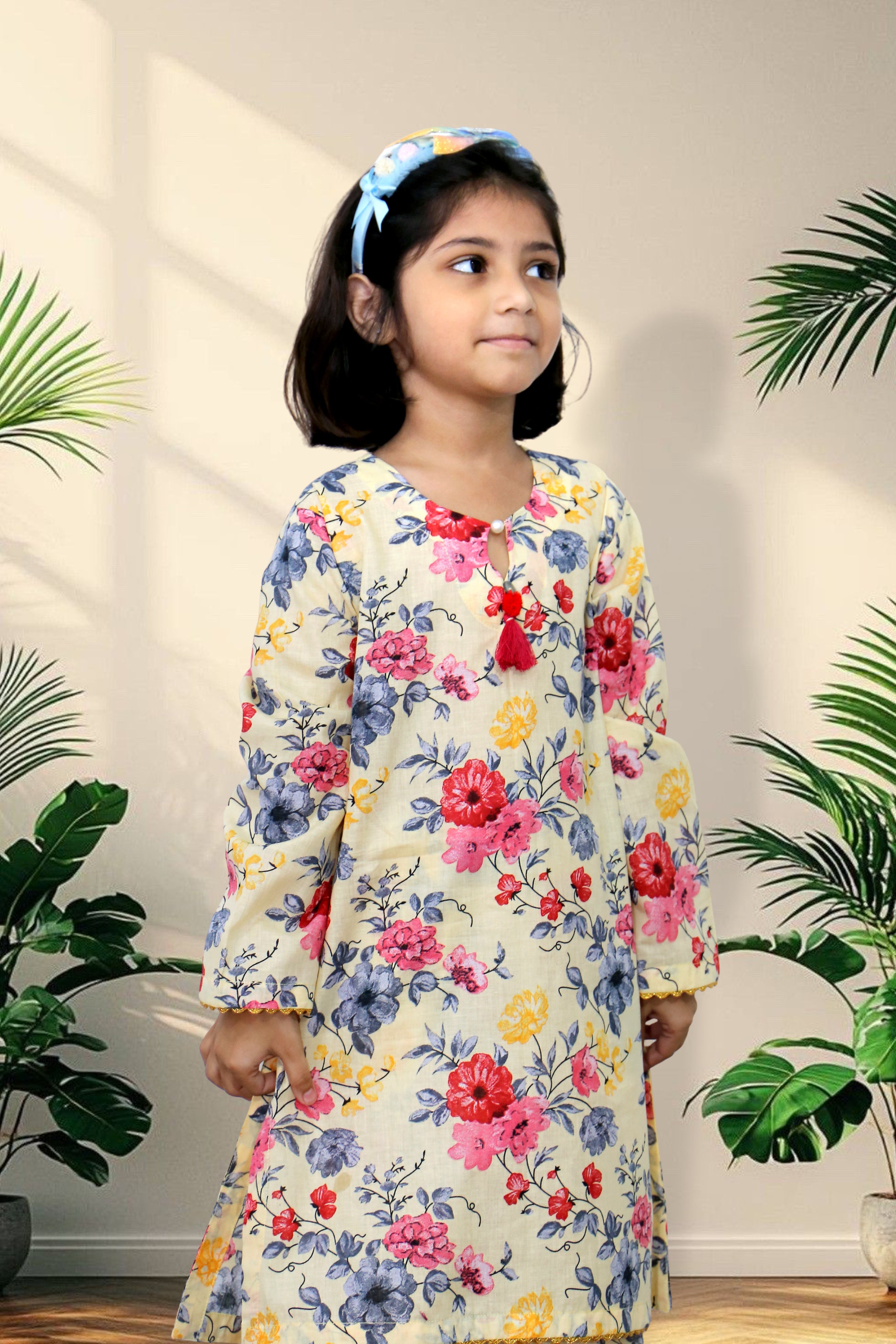 2 Pcs Girls Printed Suit  Stitching Cotton