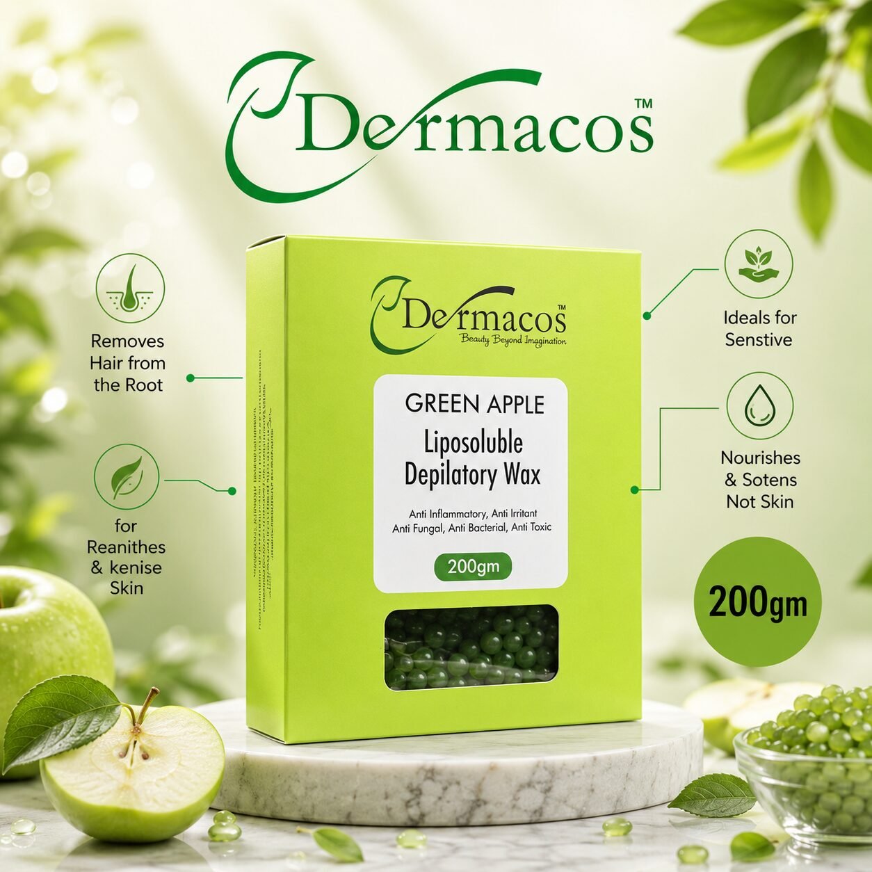 Green Apple Liposoluble Depilatory Wax (200gm) | Hair Removal Care