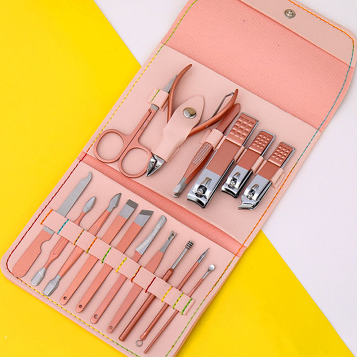 16 PCS Manicure Pedicure Set Stainless Steel Nail Cutter Kit with Leather Case | Professional Nail Clipper Grooming Kit for Men Women | Portable Nail Care Cuticle Trimmer Set