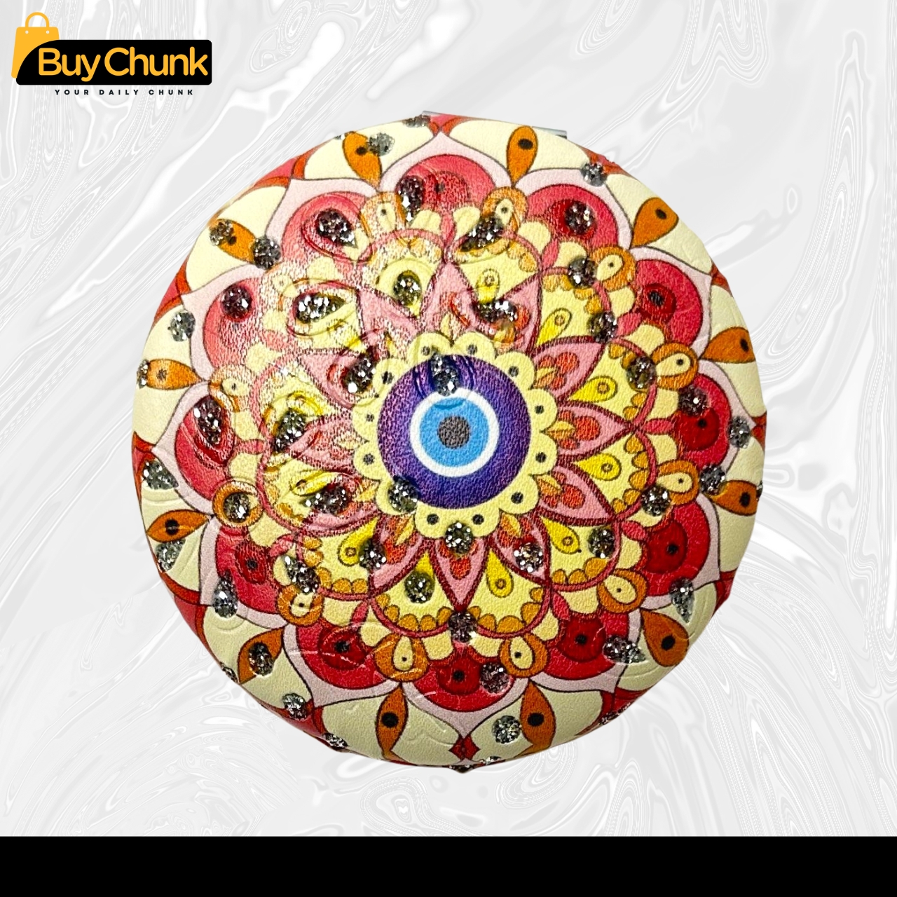 Mandala Compact Mirror with Glitter Design | Stylish Mandala Design for Everyday Use | Dual-Sided Compact Makeup Mirror for Women | Perfect Gift Idea