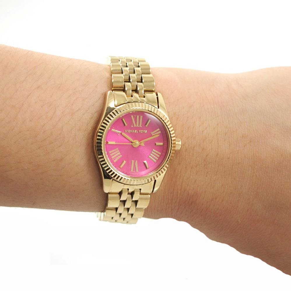 Michael Kors Mini Darci Fuchsia Pink Dial Gold-tone Ladies Watch