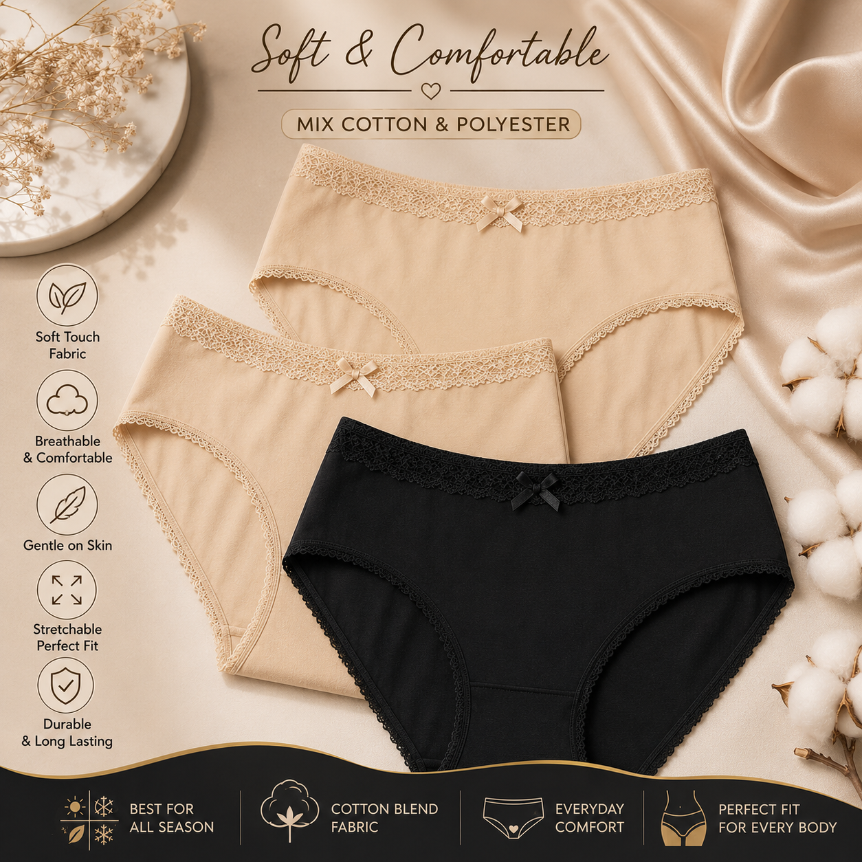 Pack of 2 Women’s Soft Cotton Panties | Comfortable Breathable Underwear for Ladies & Girls | Stretchable Cotton Blend Briefs | Multi-Color Daily Wear Panty Set | Premium Quality Girls & Women Undergarments | Regular & Period Comfort