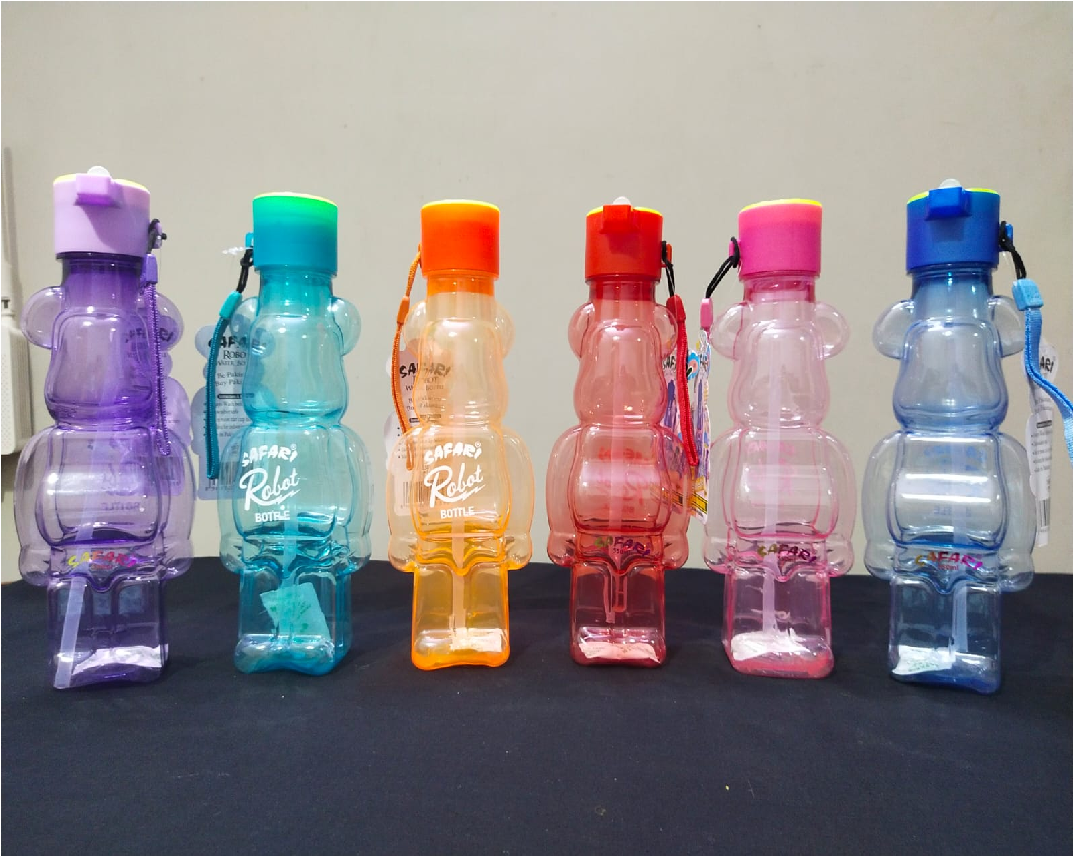 Safari Robot Plastic Water Bottle For School  Water School Bottle Thermos 550ml New Robot Style Transparent Plastic Safari Water Bottle With Straw