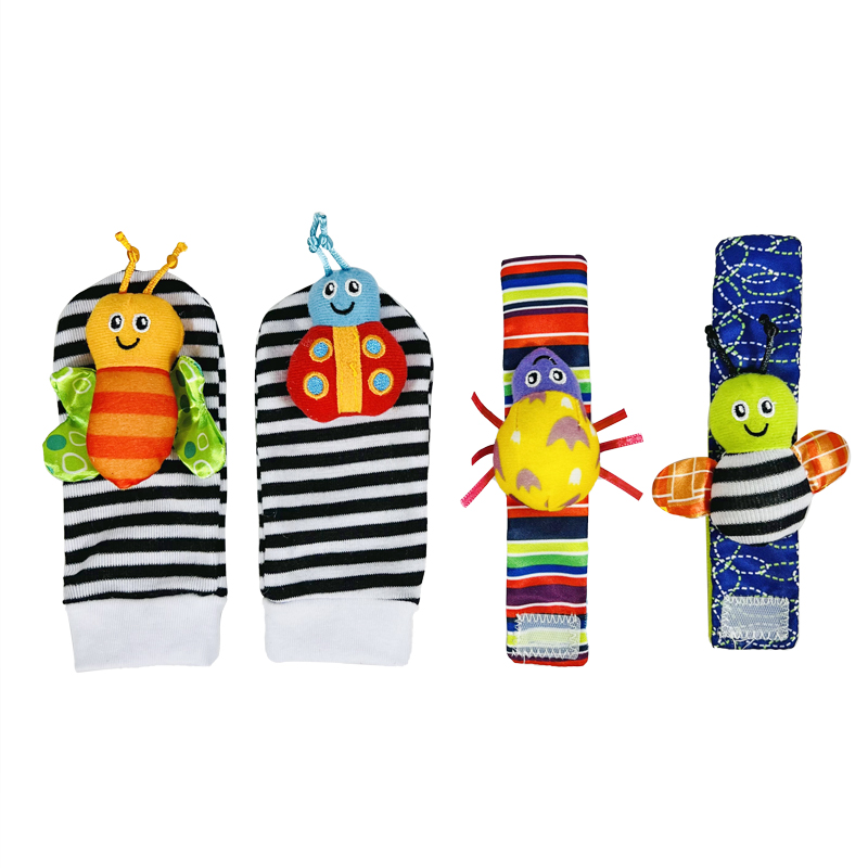 4 Pcs Baby Rattle Set Toys Infant Wrist Strap Baby Socks Foot Finder Educational Handbells Cute Spider Cartoon