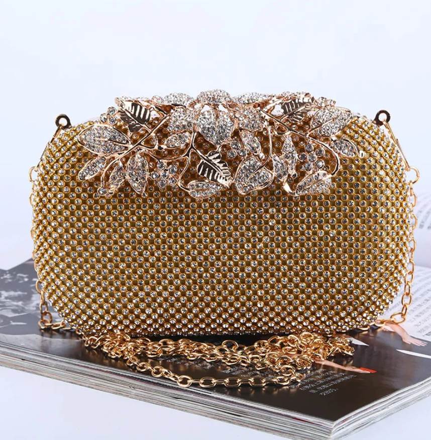 New 2024 Luxury Diamond Silver clutches wedding evening purse Bling Fashion Flower rhinestone clasp clutch bag purse