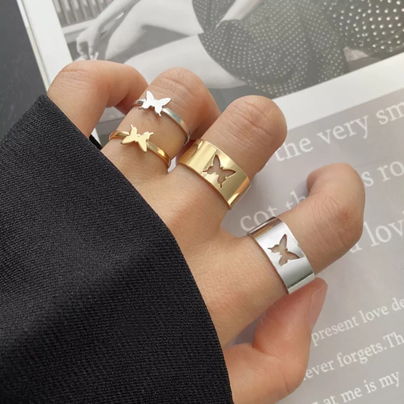 Trend Gold Silver Color Buterfly ring for men women Stainless Steel Couple lover ring Friendship Engagement Wedding Open Rings Jewelry
