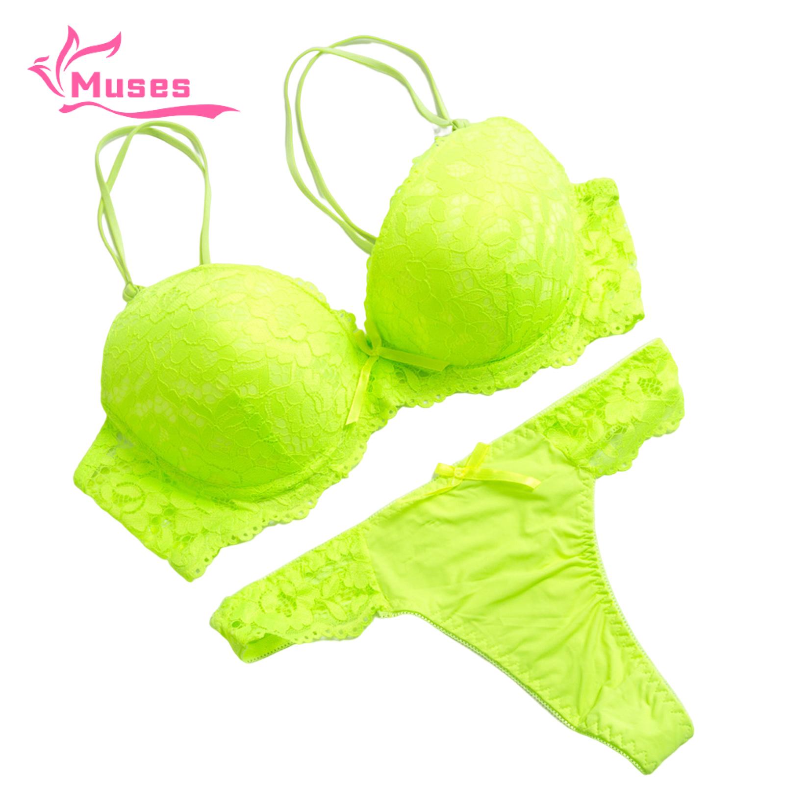 Muses Mall 2pcs/set Underwear Suit Solid Color Women Lace Bra And Panty