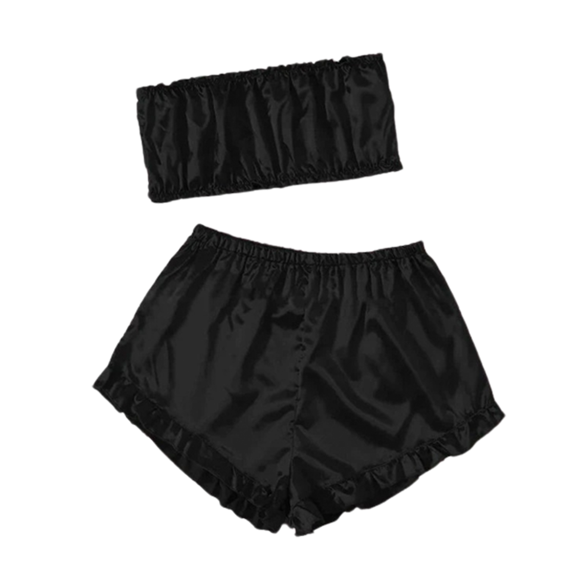 MO - 2 Piece Women Girl Ladies Silk Satin Robe Crop Tops Shorts Sleepwear Babydoll Nightdress Pajamas Set bridal Lingerie Women Dress for Night Wear and Parties Full Black Body Stocking Nighty for Women Free Bra Size BI-013 Customized Product
