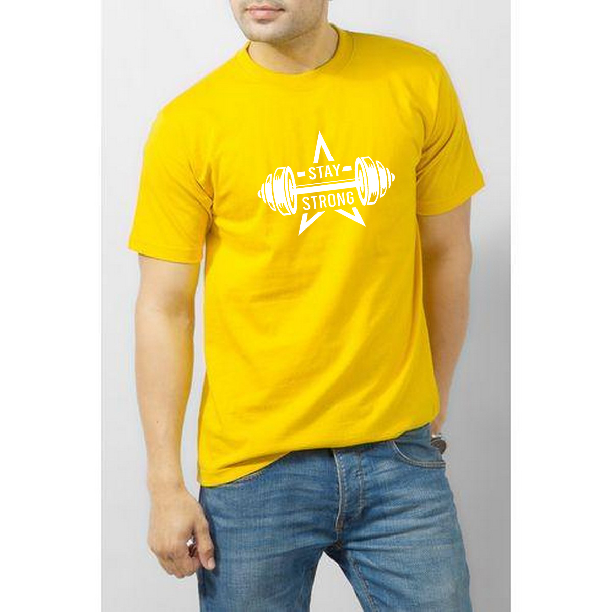 Yellow  Elegant Stylish Half Sleeves Lining T-Shirt for men