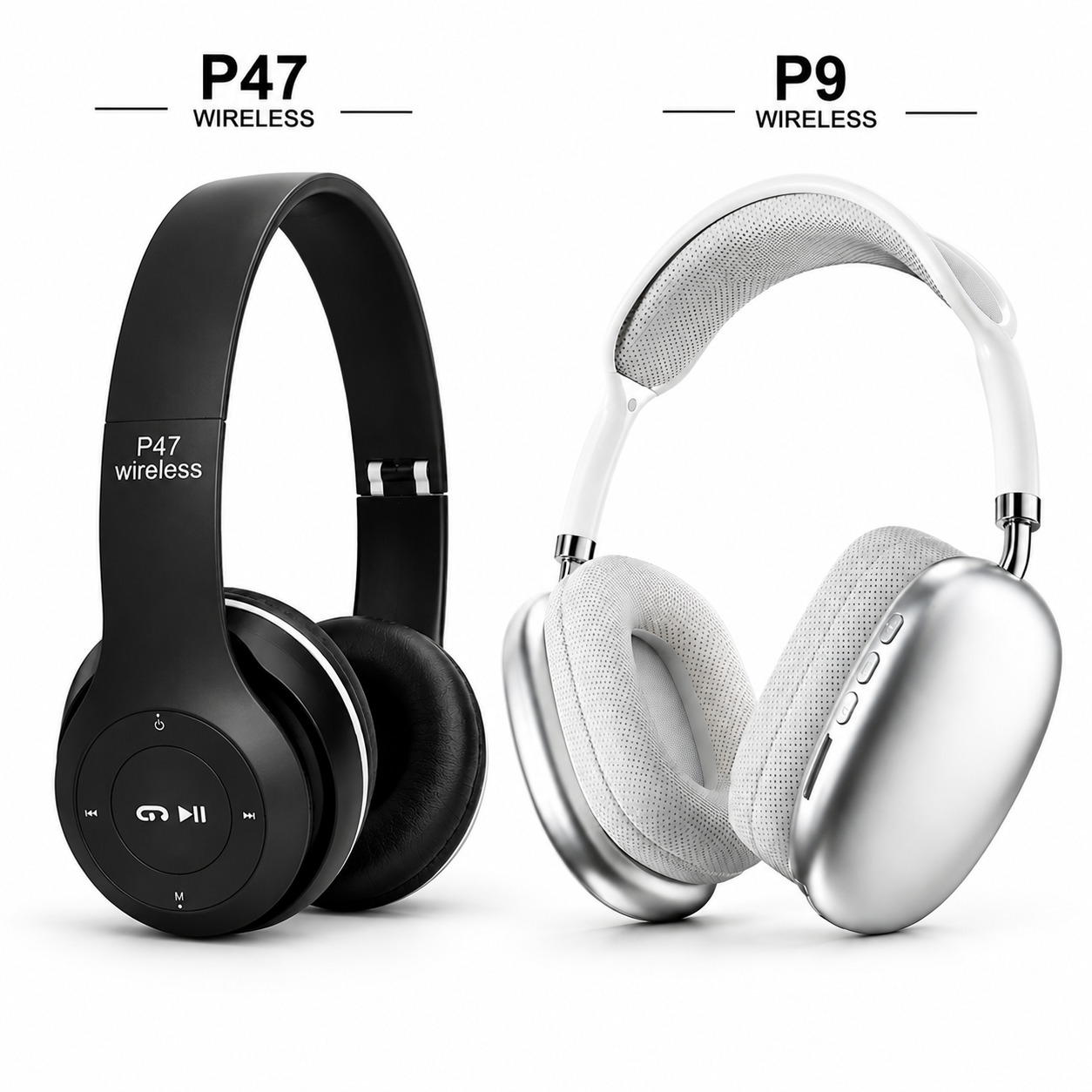 P47 Wireless Headphones, P47 Bluetooth Foldable Headset with Microphone Support FM Radio TF for PC TV Smart Phones & Tablets Etc